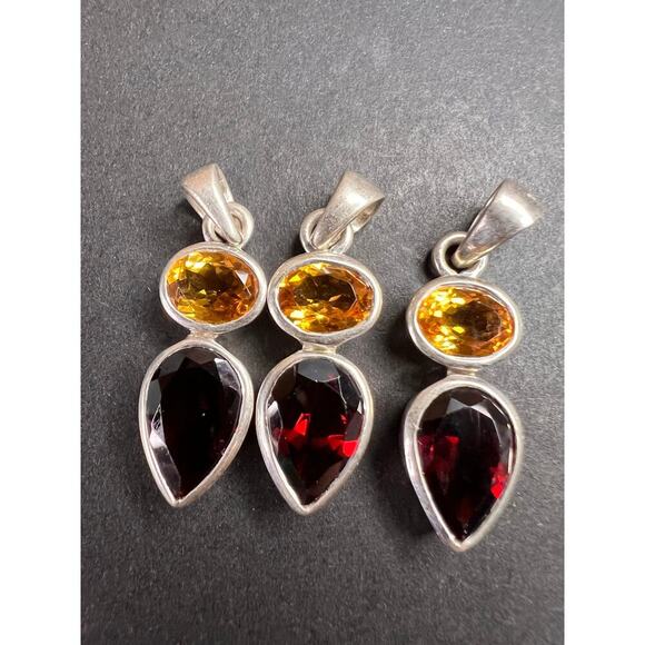 NEW citrine and garnet sterling silver pendant - Picture 2 of 10